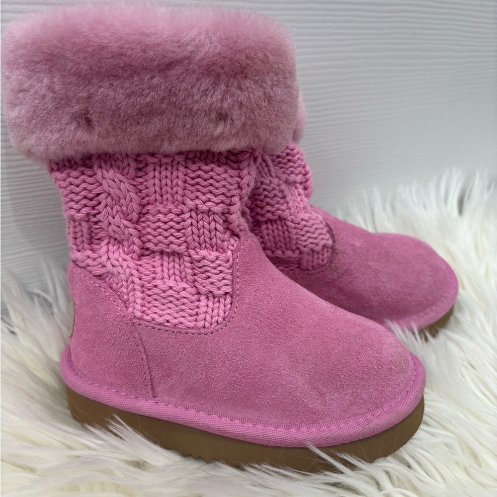 UGG Pink Knit and Suede Toddler Boots
